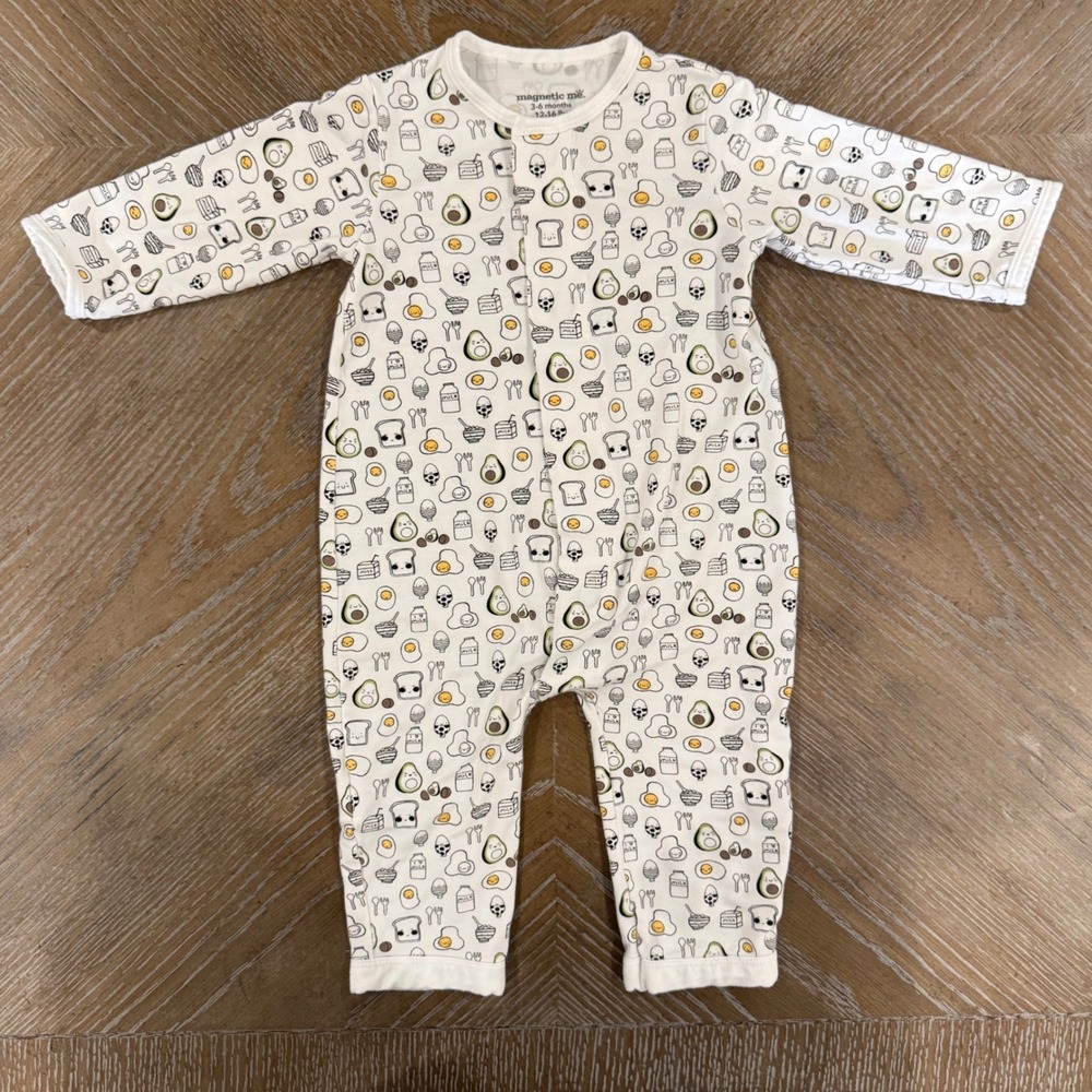 Magnetic Me Breakfast Club Modal Magnetic Romper 3-6M Food Print